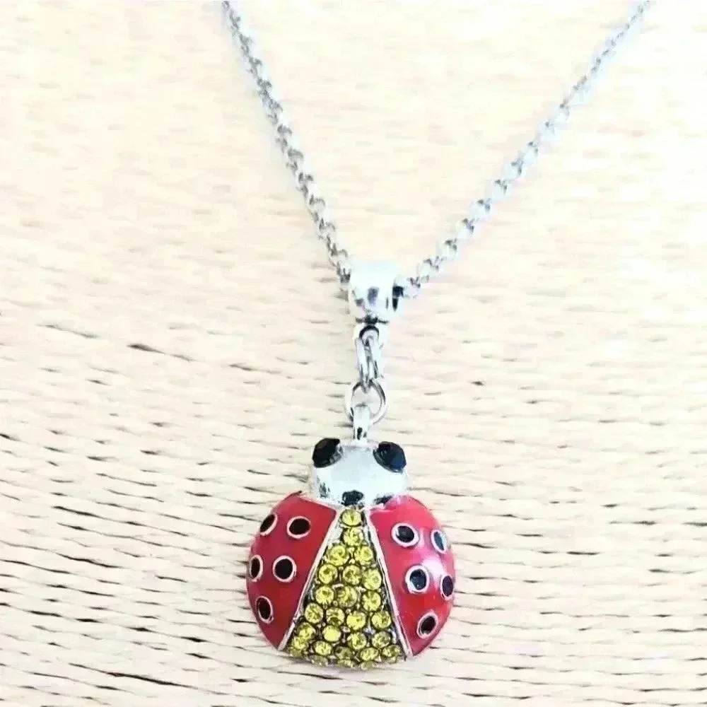 Lady Bug crystal stone handmade Necklace